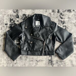 Abercrombie Black Faux Leather Cropped Moto Jacket